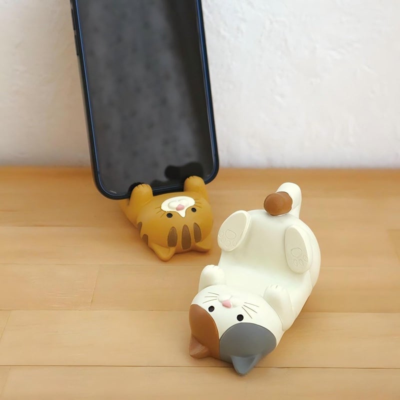 Eysinyge Cute Cat Phone Stand Set, 2-Pack Desktop Cell Phone Holders, Orange and White Kitty Design, Funny Gifts for Cat Lovers, Resin Desk Decor Accessory 3.3 x 2.3 x 2.0 inches - Image 2